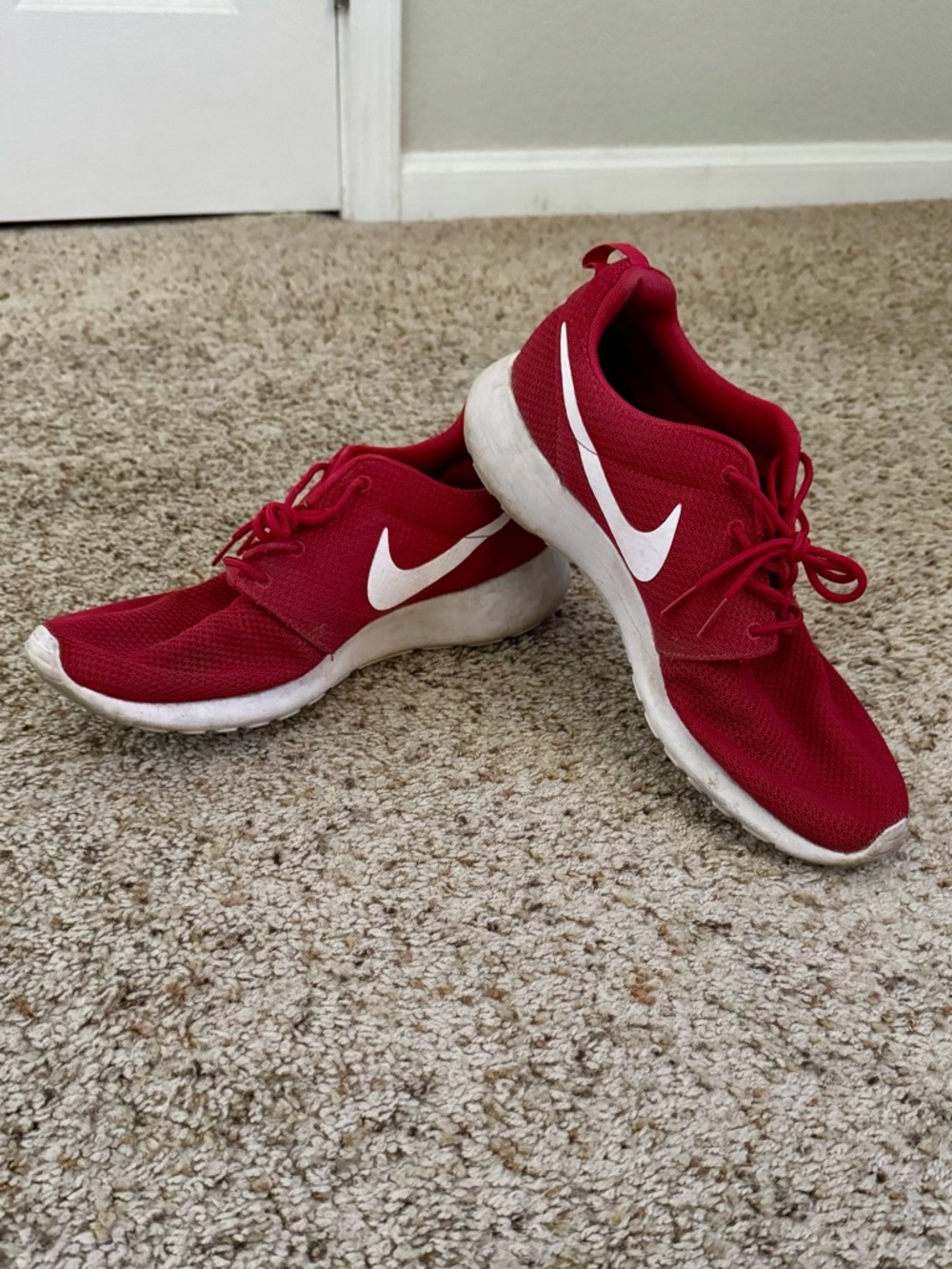 Nike Roshe One Red Mesh Sneakers with White Swoosh
